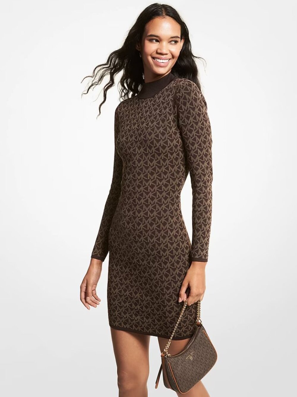 NWT Michael Kors Logo Jacquard Mock Neck Dress Size Medium